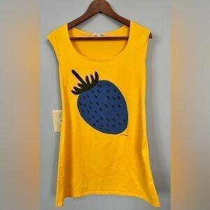 Marimekko Yellow Dress with Blue Strawberry Print